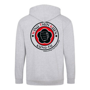 Grauer Hoodie mit Wing Tsun Kung-Fu Logo.